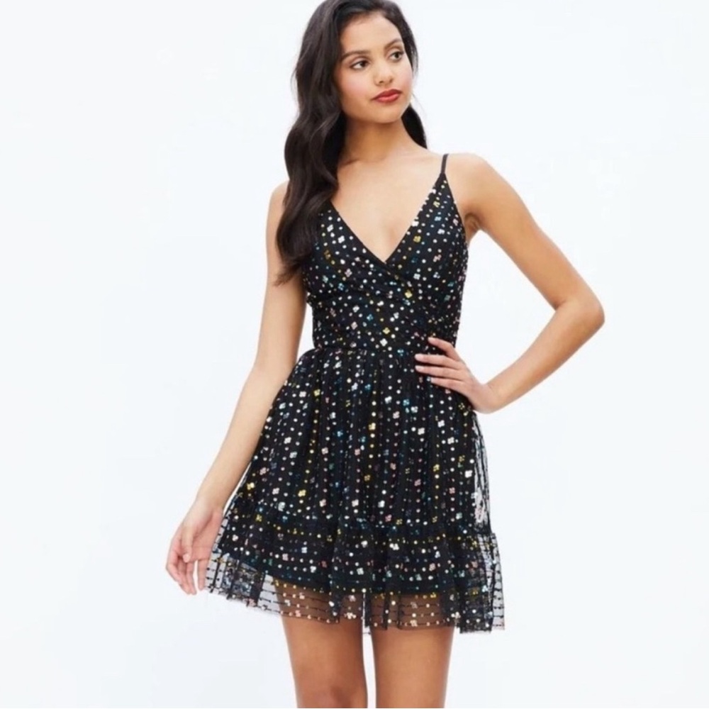 Dress the Population Solange A Line Mini Dress - Black Multicolored Sequin